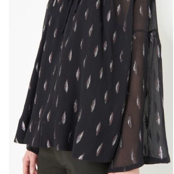 NEW! IRO Naomie Black Silk Flared Bell Sleeve Blouse With Metallic Thread - S - Picture 3 of 11